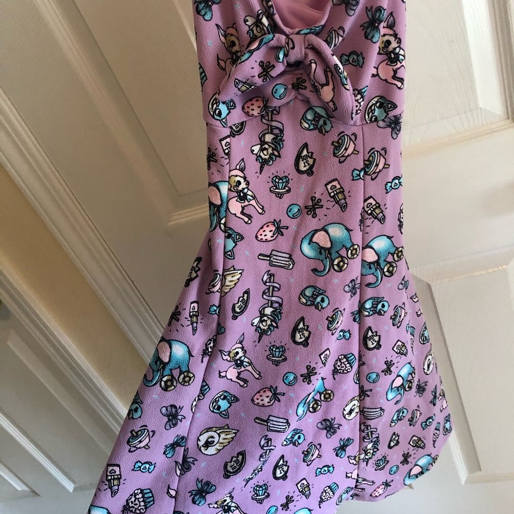 Vintage print midnight hour purple dress